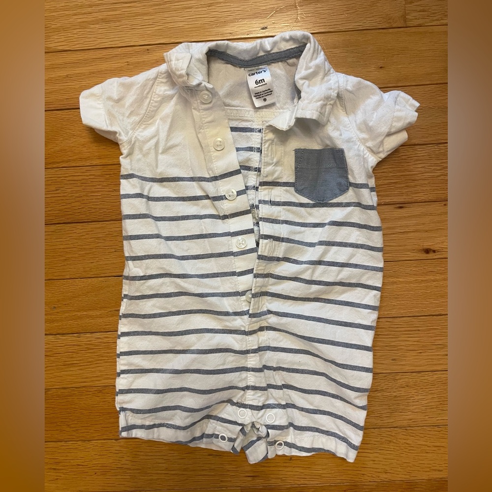 Carter's White and Gray Striped One Piece